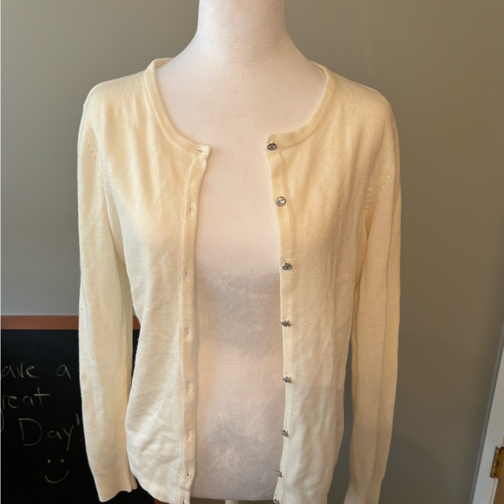 New York & Company Cream Cardigan Sweater l